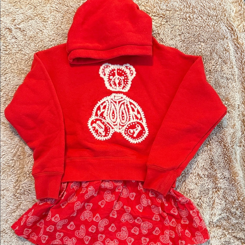 Palm Angels Vibrant Red Kids Hoodie Dress with Bear Motif